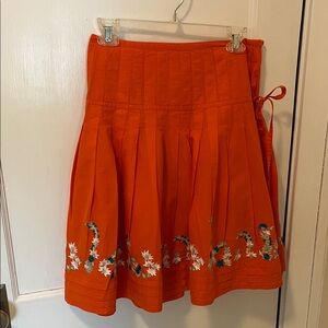BCBGirls Vibrant Orange A-Line Skirt with Floral Embroidery